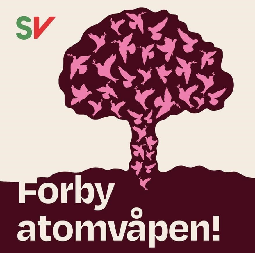 Grafikk med teksten forby atomvåpen.